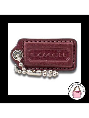 2" Medium COACH Burgundy Maroon Leather Nickel Fob Bag Charm Keychain Hang Tag